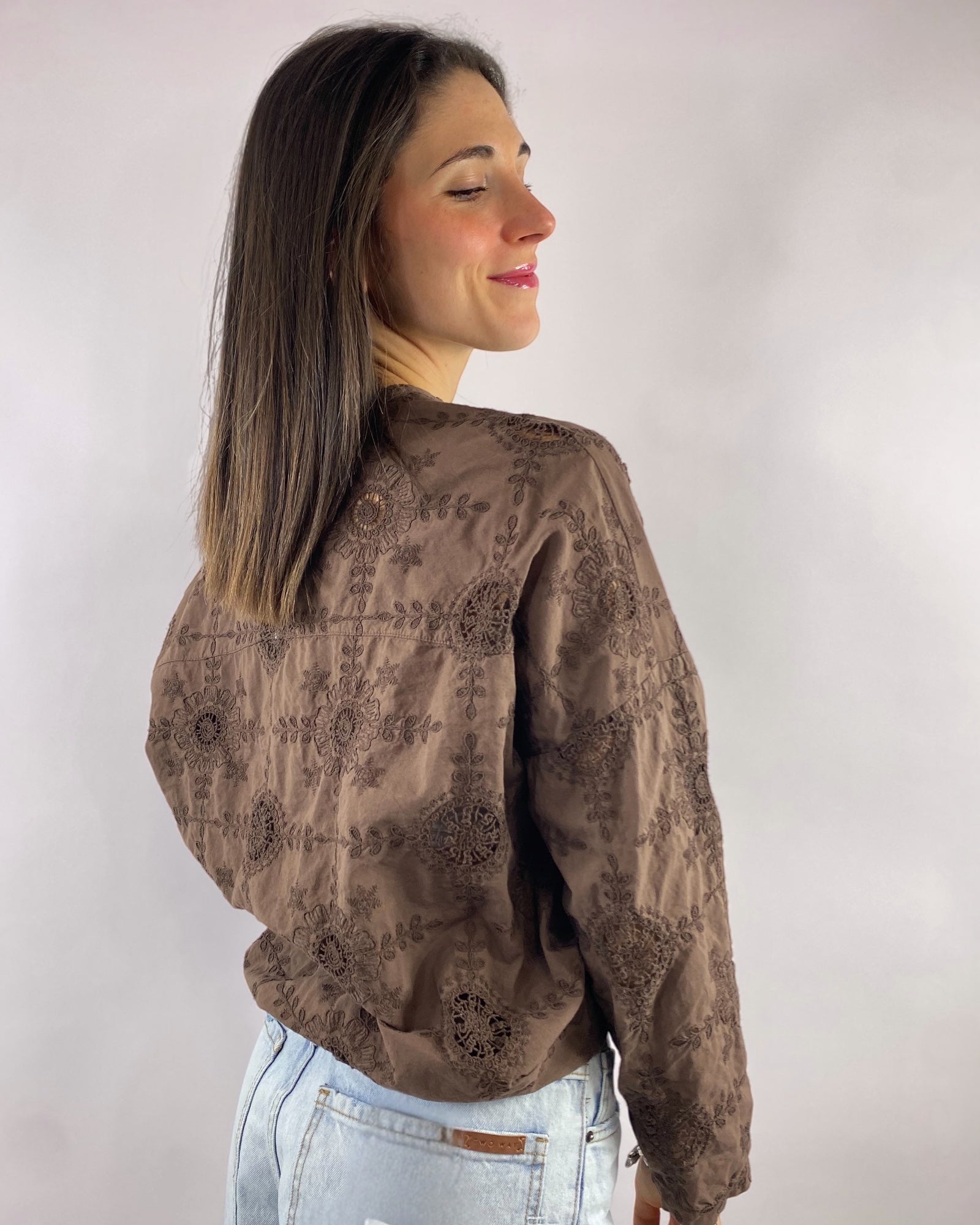 SUSY MIX CAMICIA RICAMI CAFFE