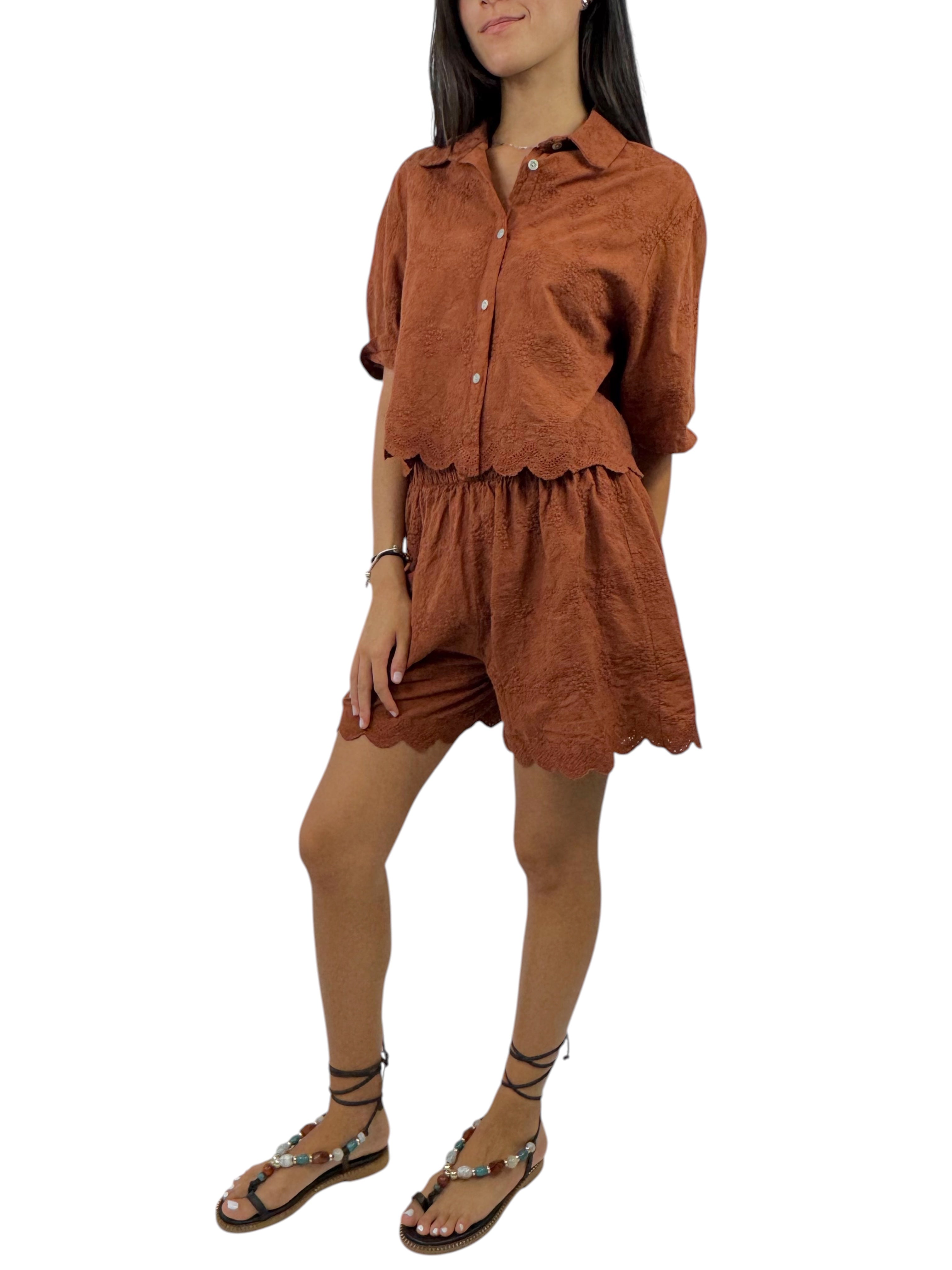 CECILE CAMICIA RICAMATA COCCIO