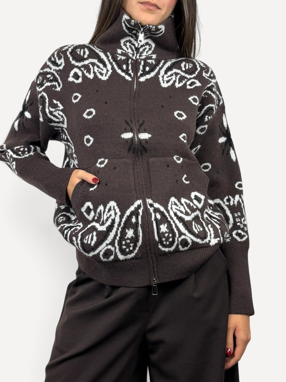 CECILE MAGLIA COLLO ALTO CON ZIP FANTASIA CASHMERE