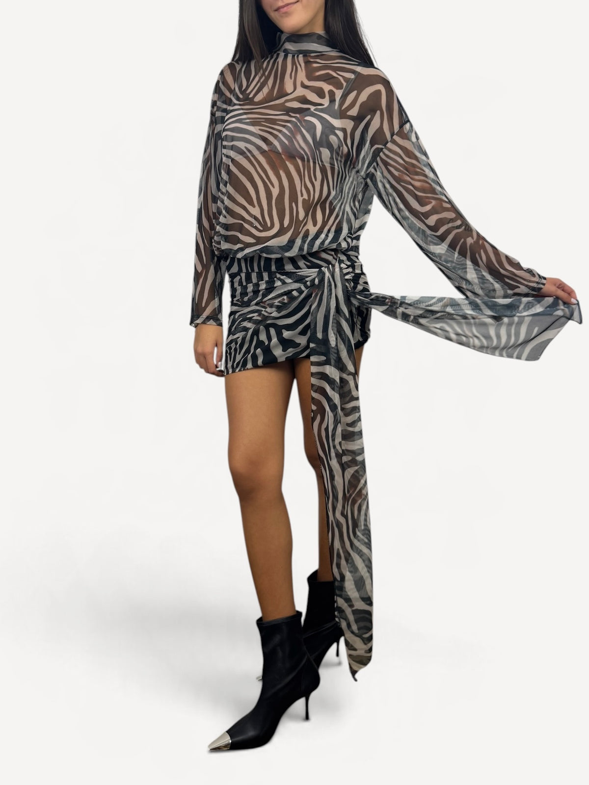 KIKISIX ABITO IN TULLE ZEBRATO CON NODO