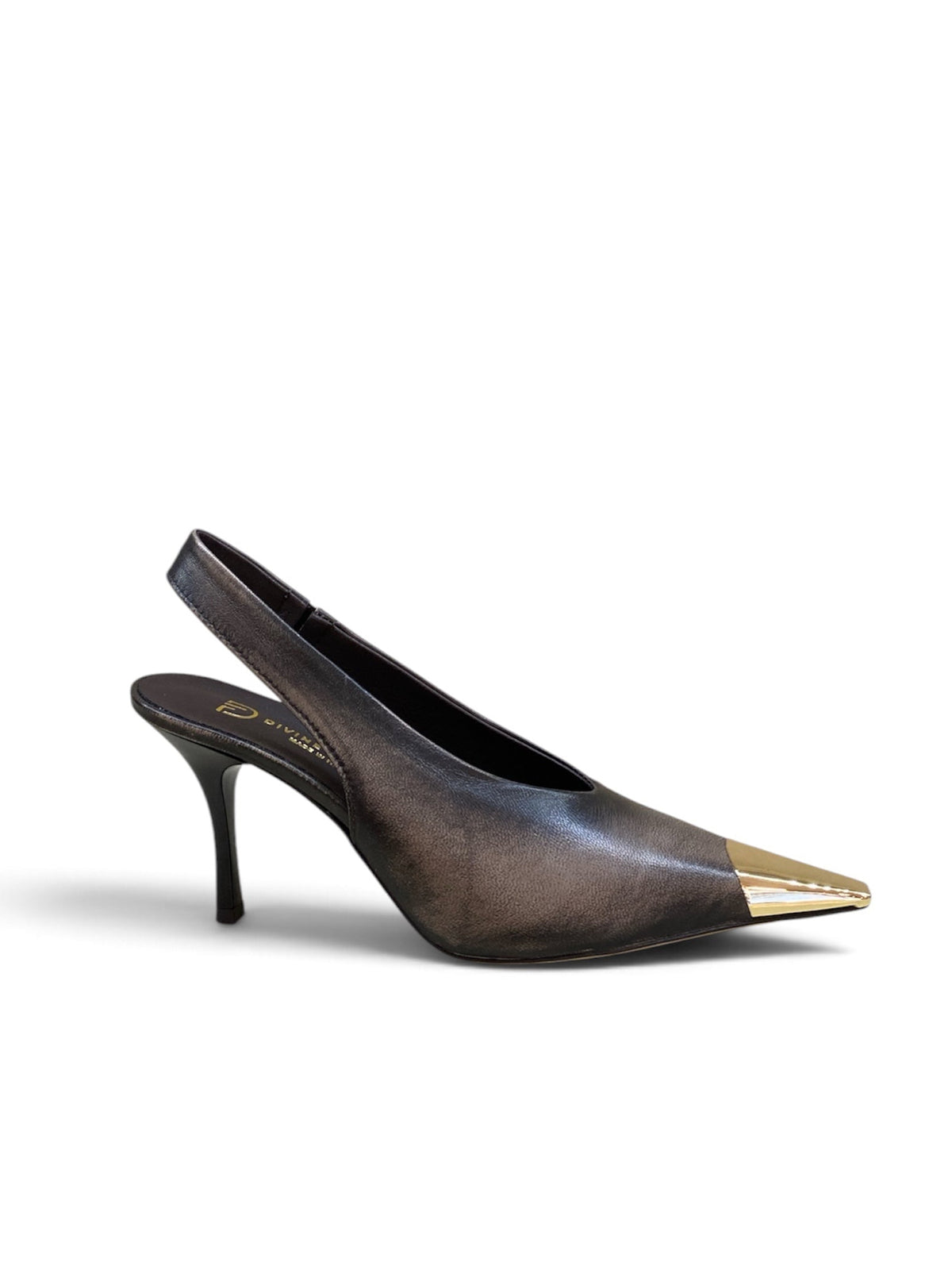 DIVINE FOLLIE CHANEL TAUPE IN PELLE CON PUNTA METALLIZZATA