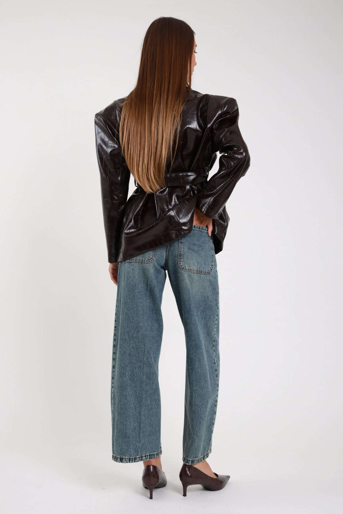 SUSY MIX BLAZER IN ECOPELLE STAMPA COCCO CON CINTURA