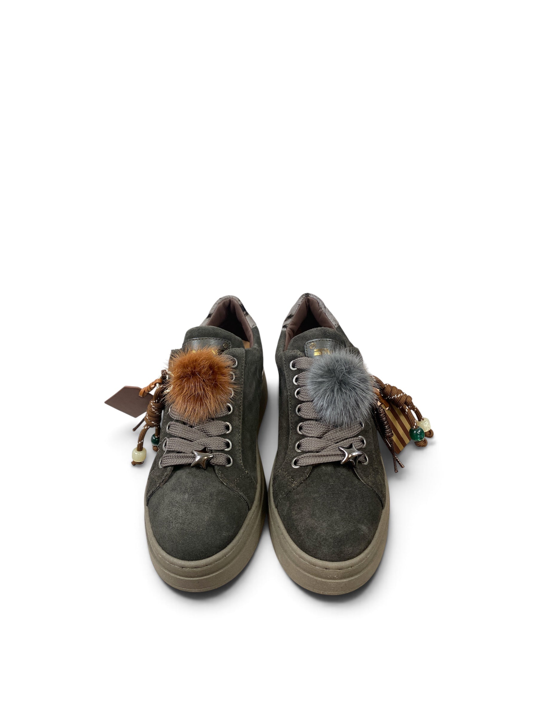 MÉLINÉ SNEAKERS SUEDE PONPOM CARBONE