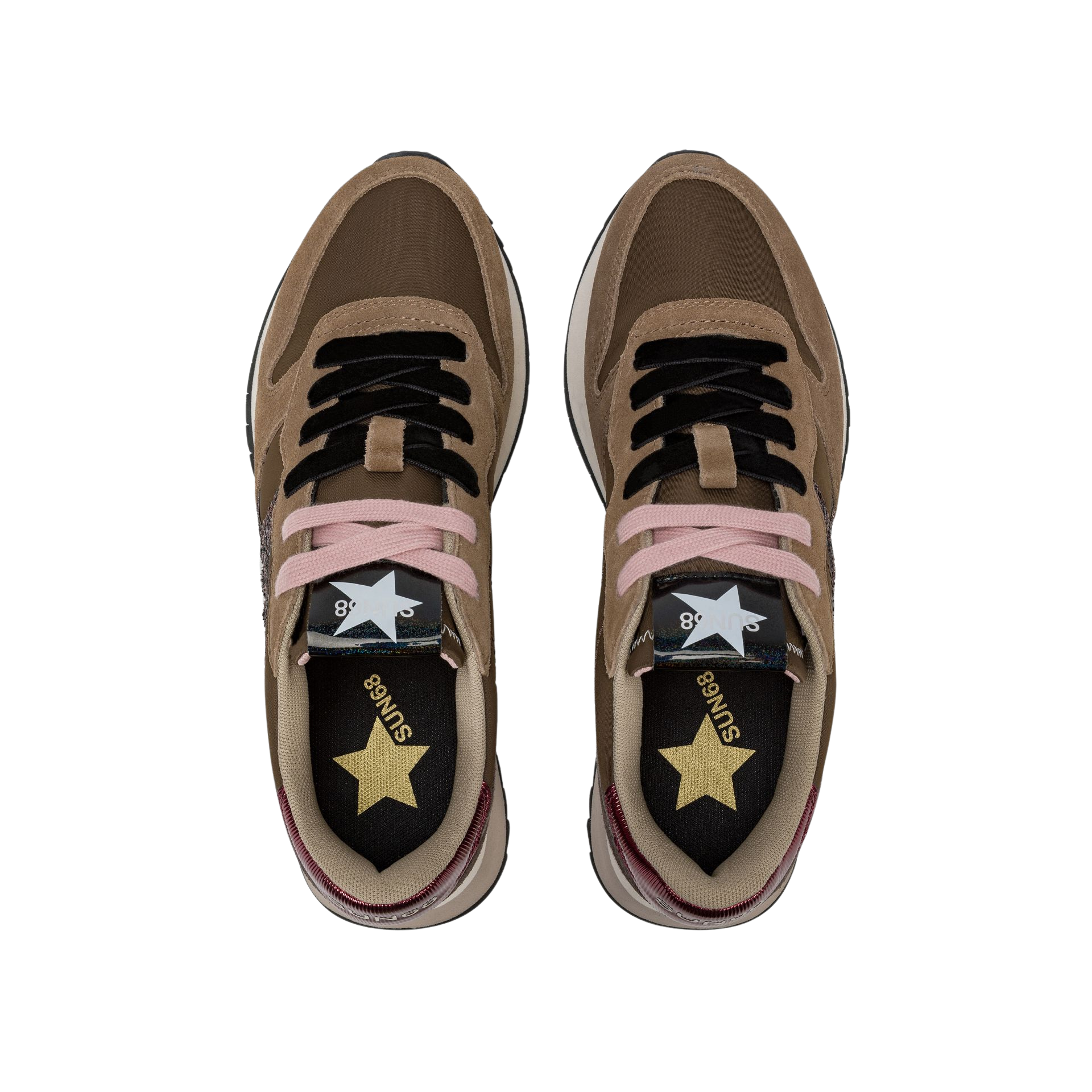 SUN68 Sneaker donna in tela e suede Logo glitter marrone