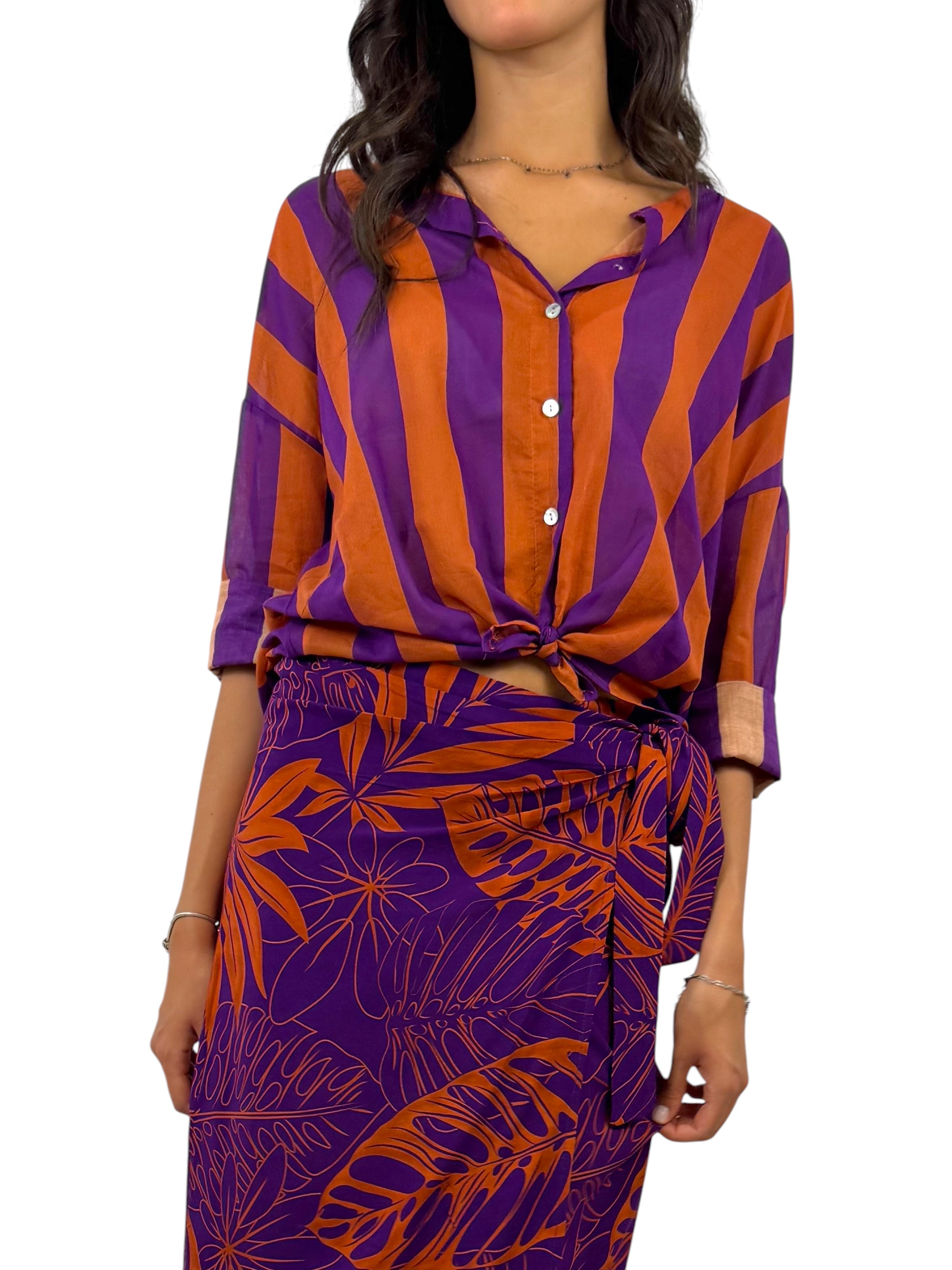 KIKISIX CAMICIA RIGHE VIOLA