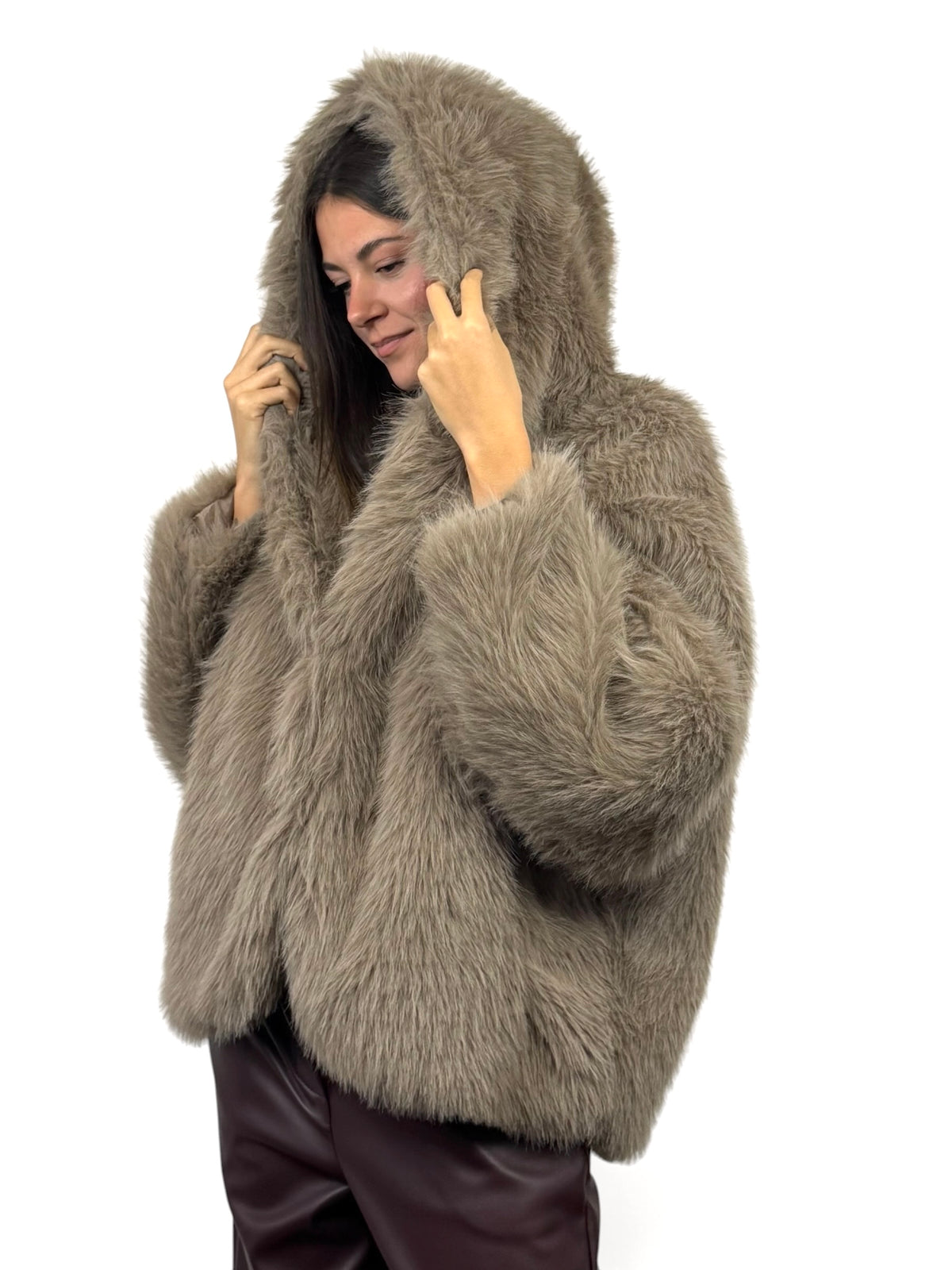 CECILE GIACCA IN ECOFUR BEIGE SCURO