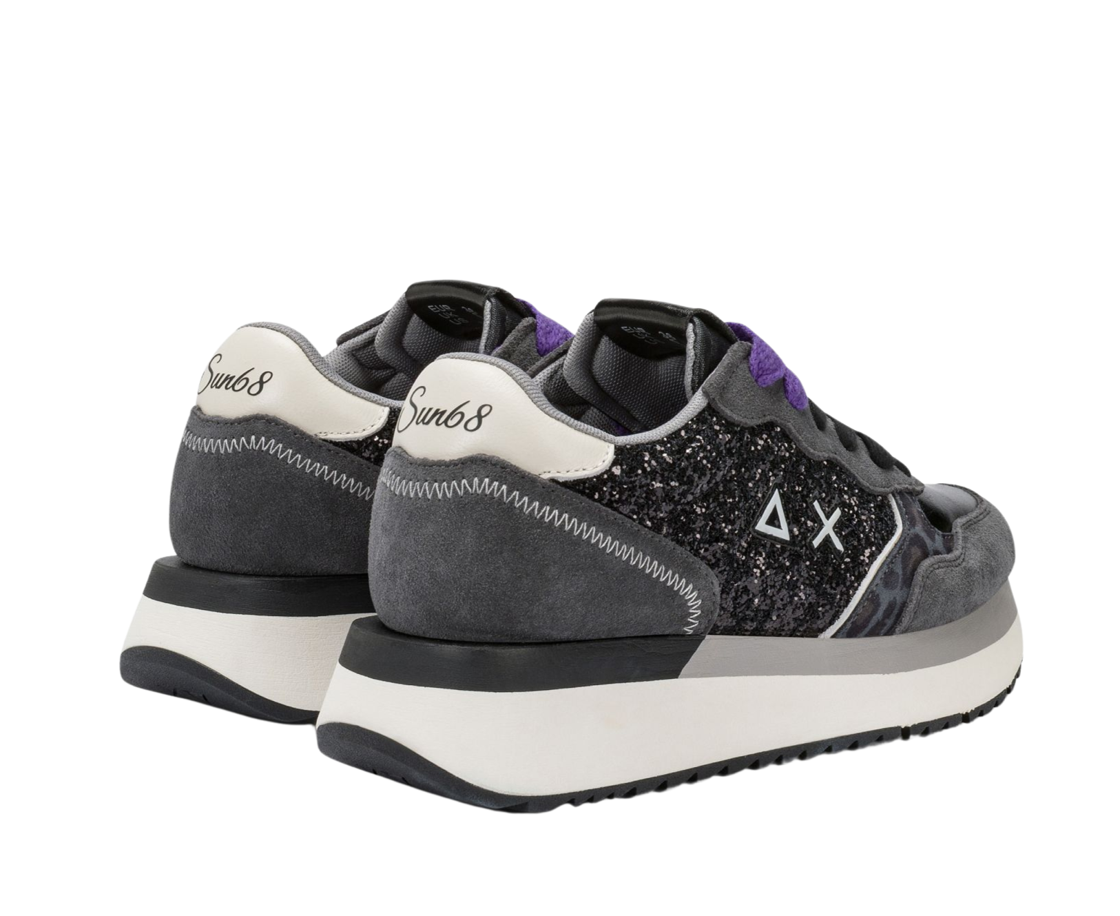 SUN68 Sneaker donna glitter suede dettagli animalier nero