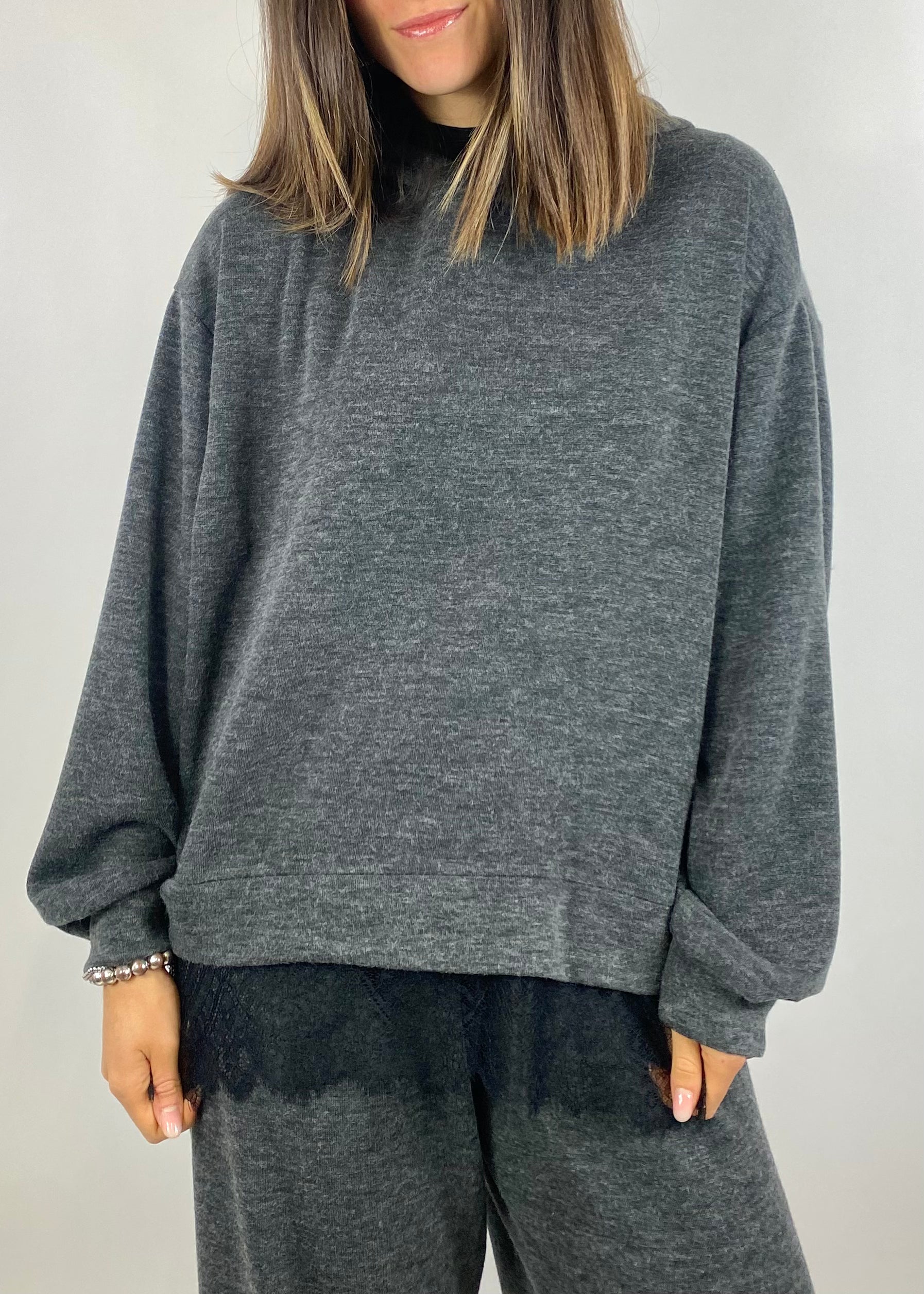 SUSY MIX FELPA GRIGIA CON PIZZO