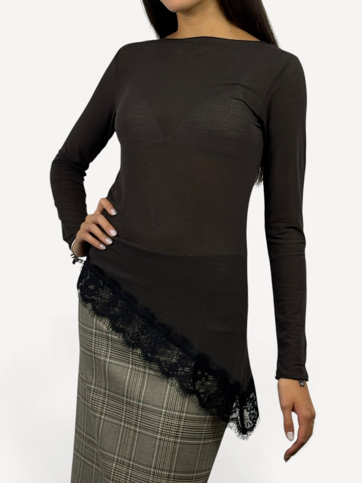 SUSY MIX MAGLIA SCOLLO A BARCHETTA CON PIZZO