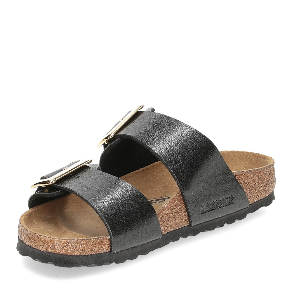 Birkenstock ciabatta donna due fasce birko flor liquirizia con fibbie cushion buckle