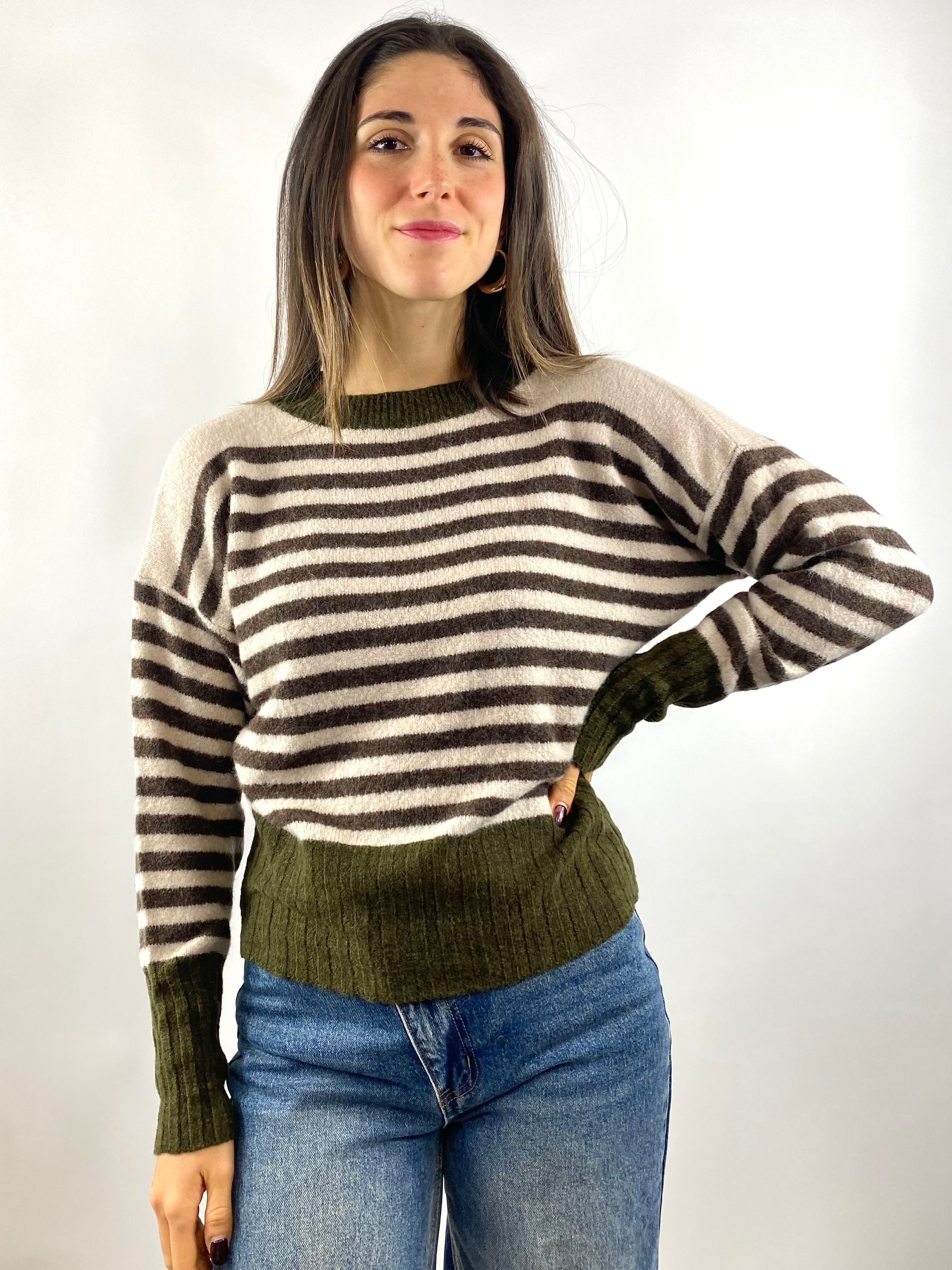 SUSY MIX MAGLIA RIGHE VERDE MILITARE