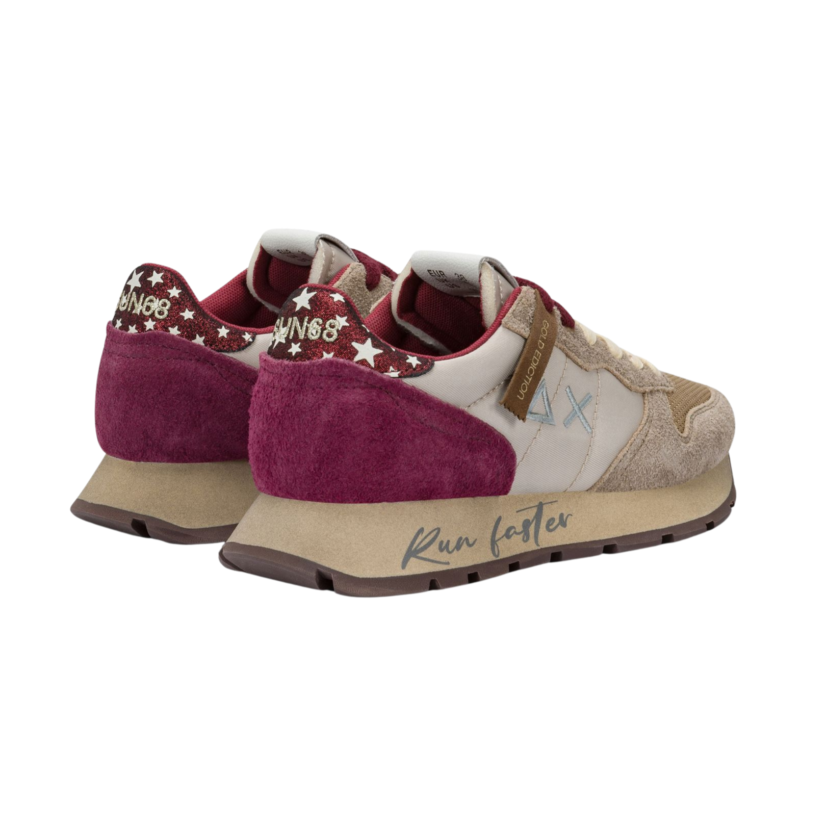 SUN68 Sneaker donna in tela e suede Gonfietto con stelle beige