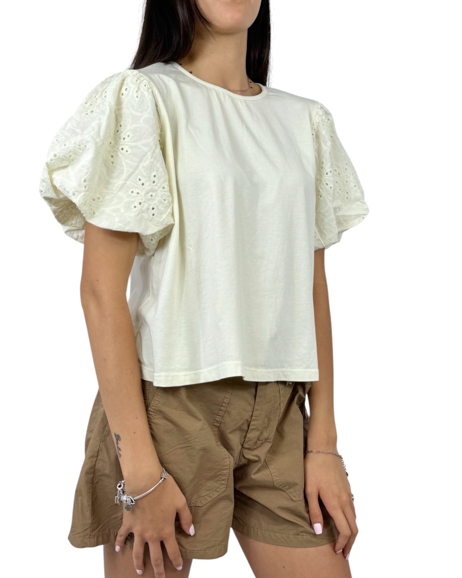 SUSY MIX MAGLIA MANICA SANGALLO CREMA