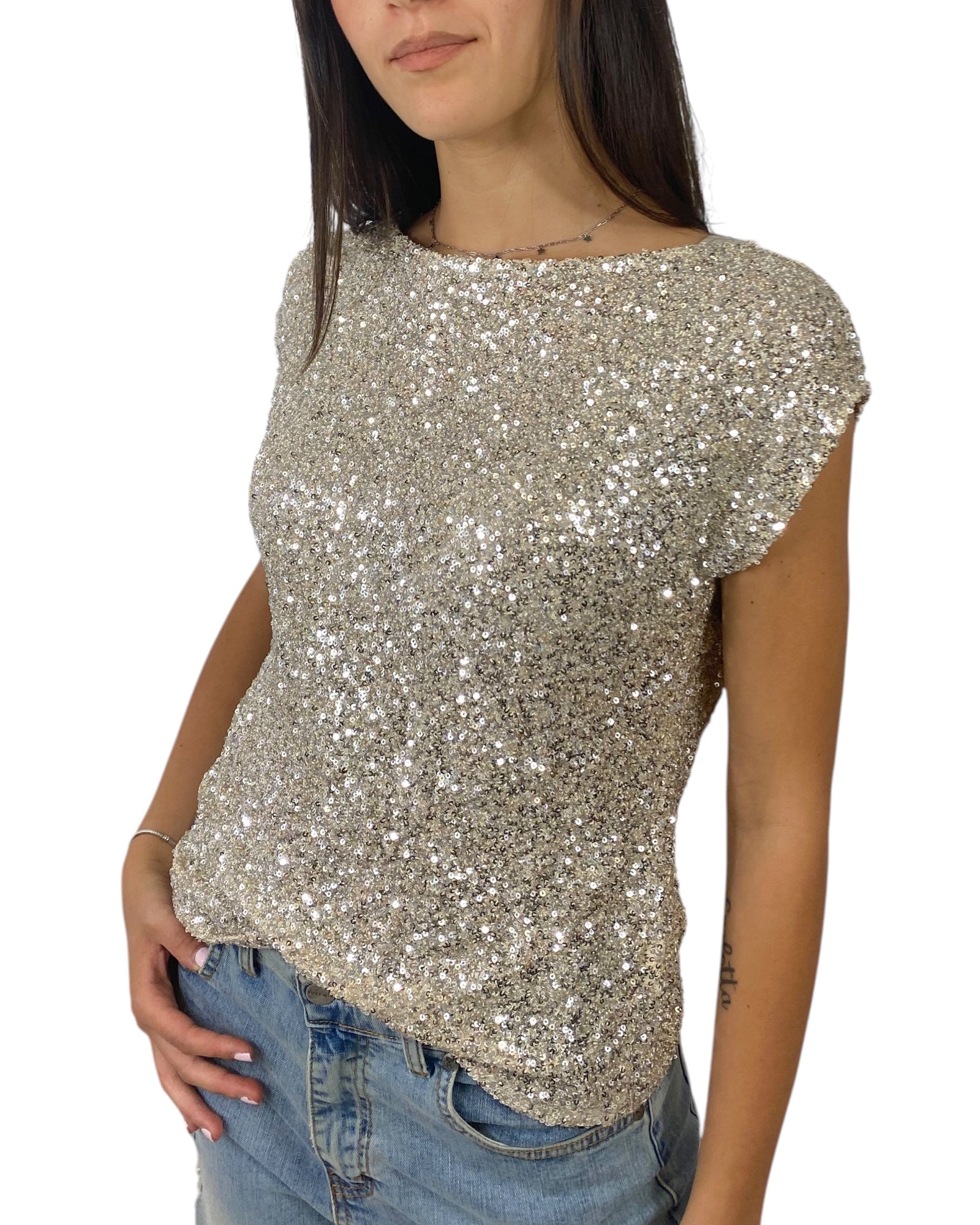 SUSY MIX MAGLIA PAILLETTES ARGENTO