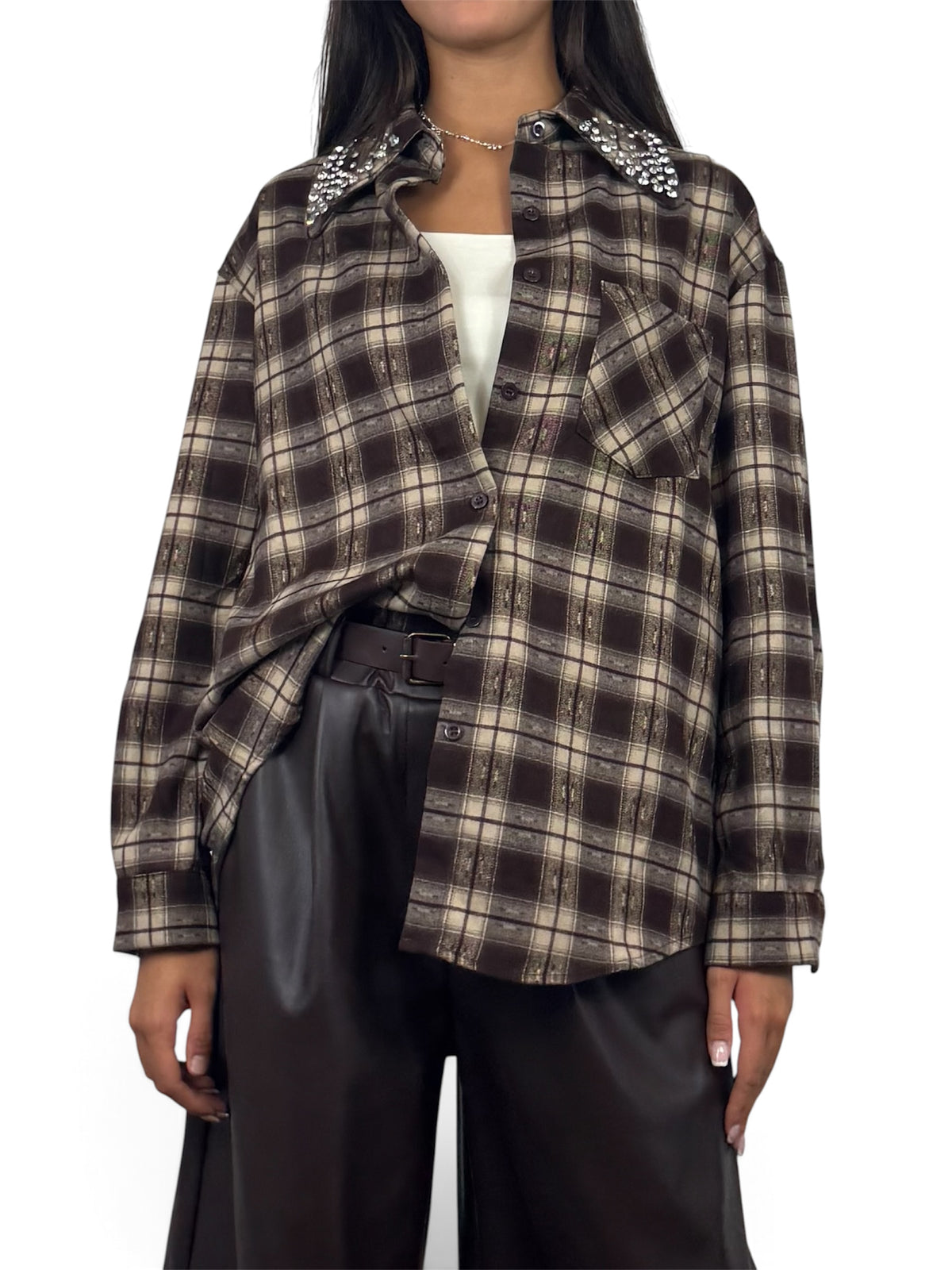 CECILE CAMICIA IN CHECK CON STRASS TESTA DI MORO