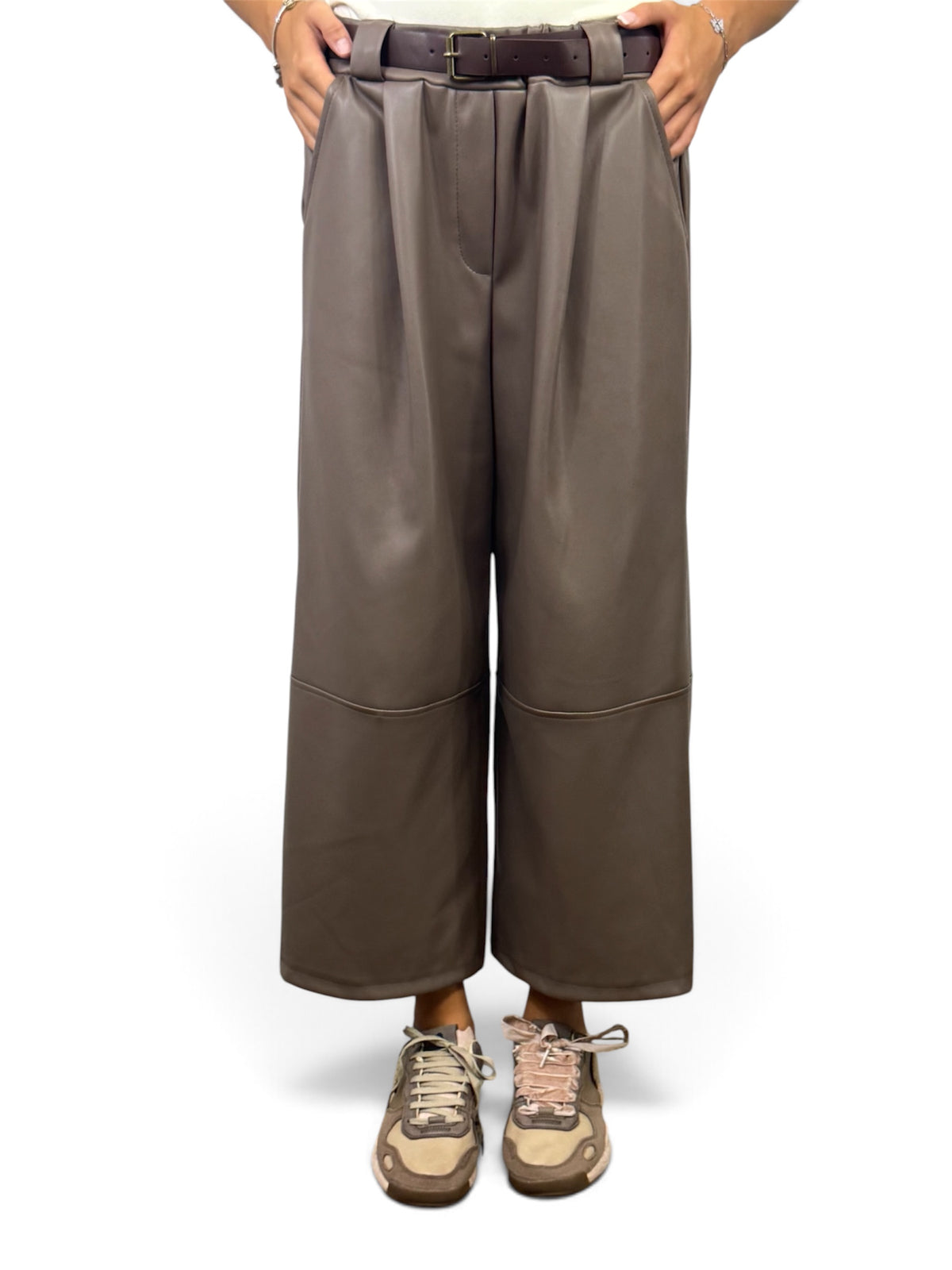 CECILE PANTALONI PENCE CON CINTURA FANGO