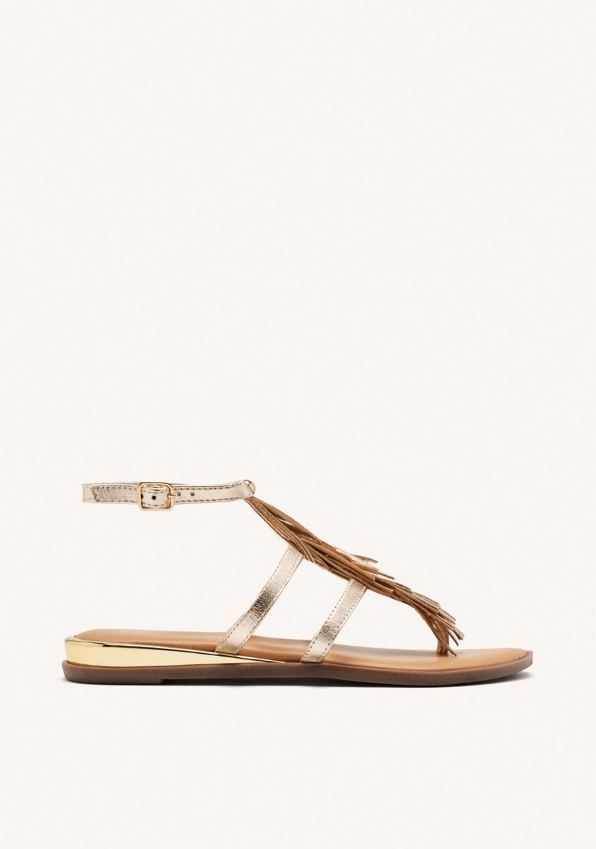 Gioseppo sandalo donna con frange in pelle laminata platino