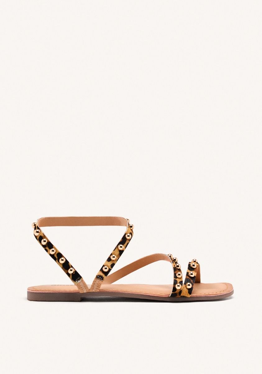Gioseppo Sandalo donna con laccetti animalier e borchie oro