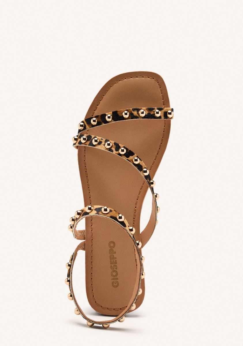Gioseppo Sandalo donna con laccetti animalier e borchie oro