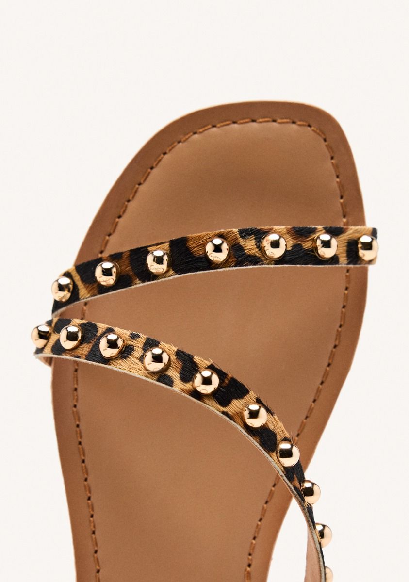 Gioseppo Sandalo donna con laccetti animalier e borchie oro