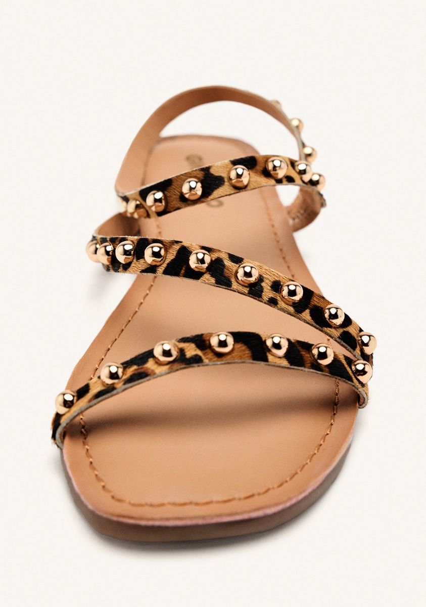 Gioseppo Sandalo donna con laccetti animalier e borchie oro