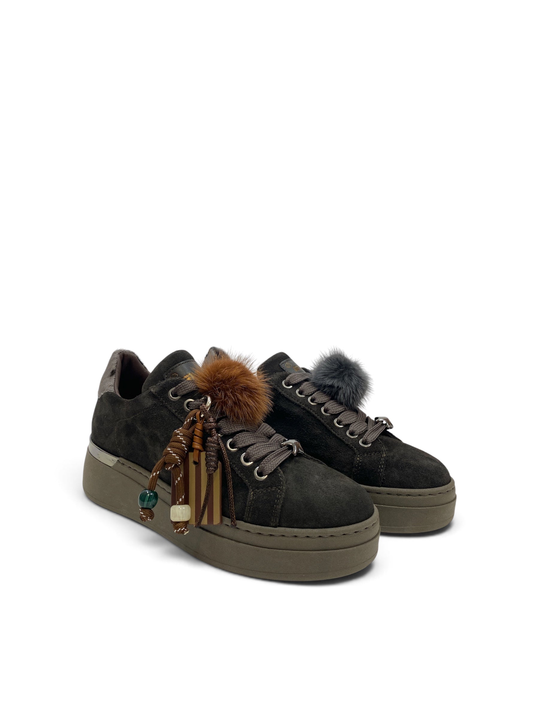 MÉLINÉ SNEAKERS SUEDE PONPOM CARBONE