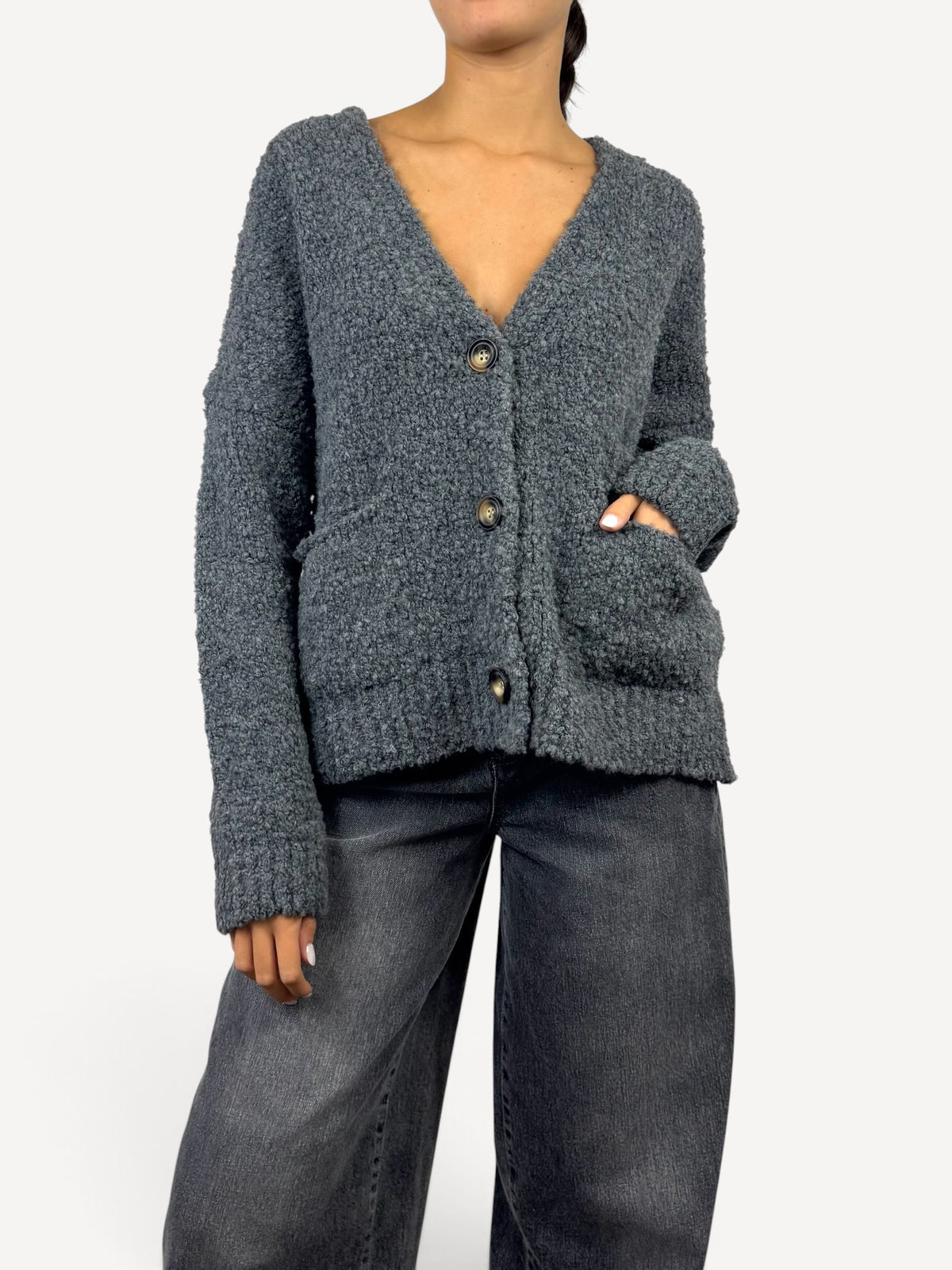 SUSY MIX CARDIGAN IN BOUCLÈ GRIGIO
