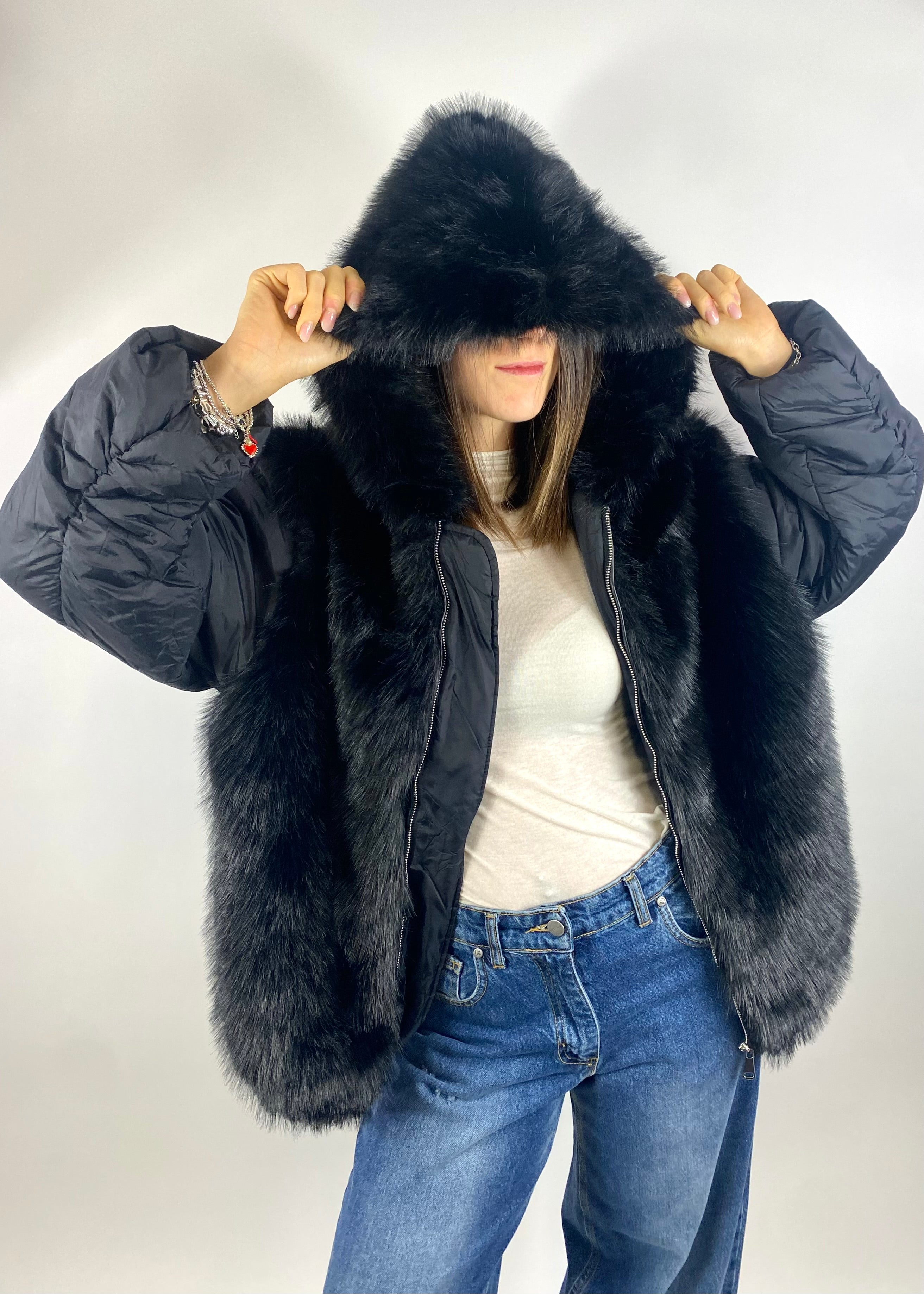 CECILE BOMBER CON ECO-PELLICCIA NERO