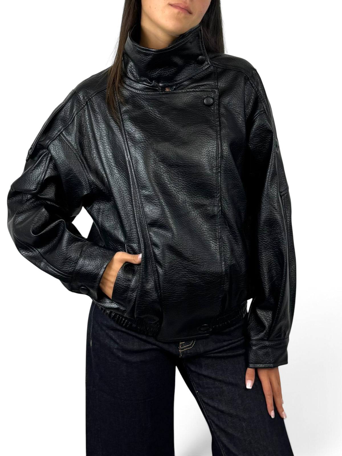 CECILE GIACCA BOMBER IN SIMIL PELLE NERO