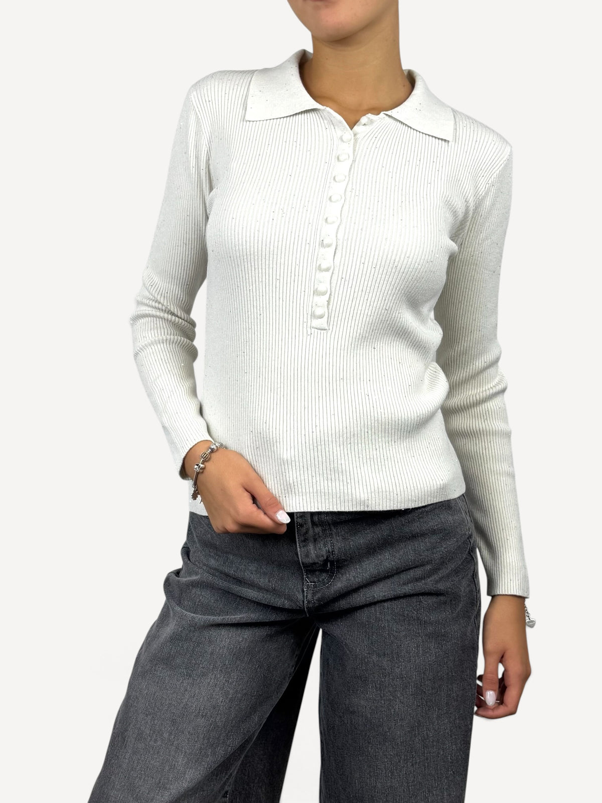 SUSY MIX MAGLIA MODELLO POLO A COSTINE CREMA