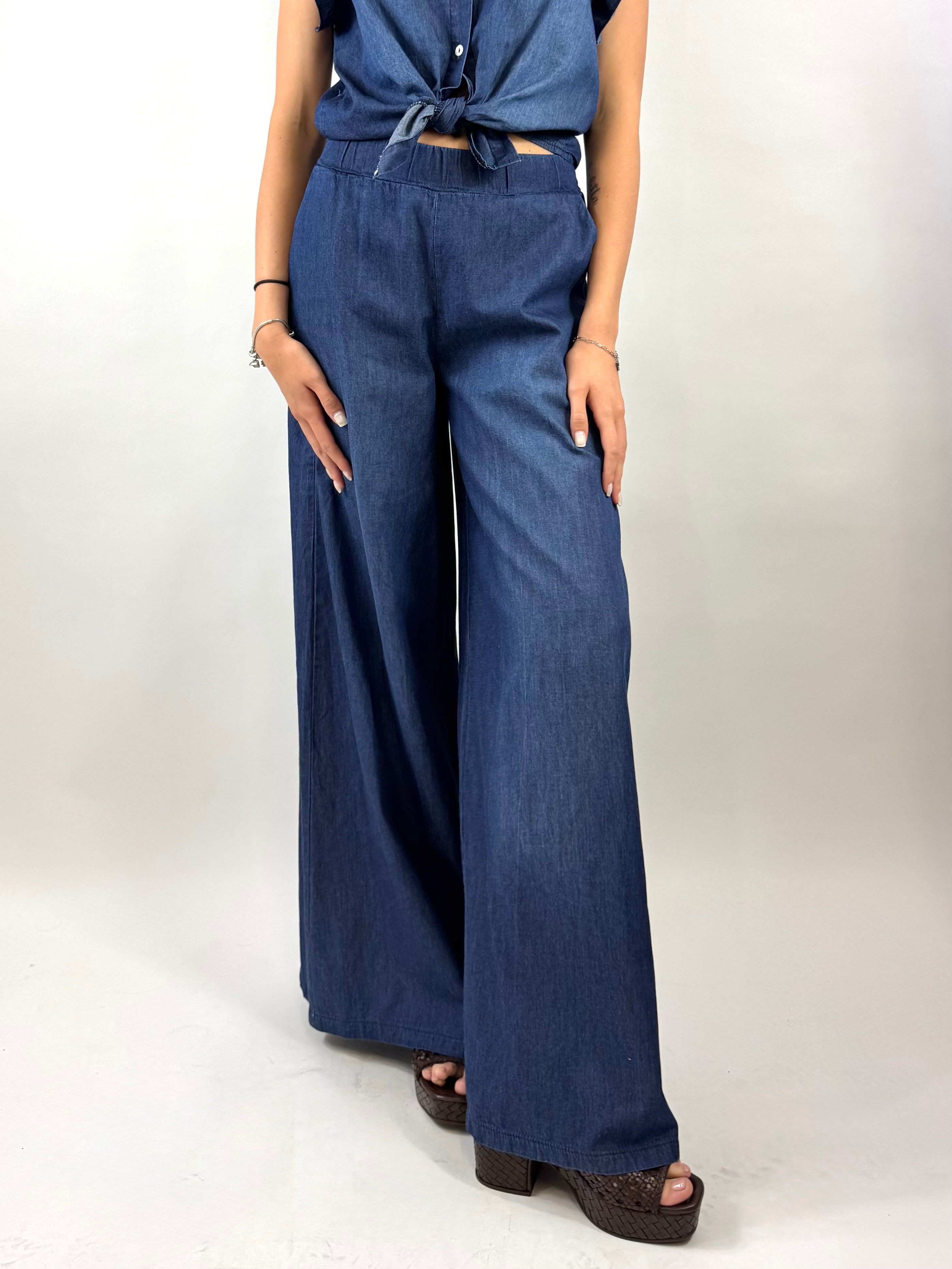 SUSY MIX PANTALONE PALAZZO CHAMBRAY