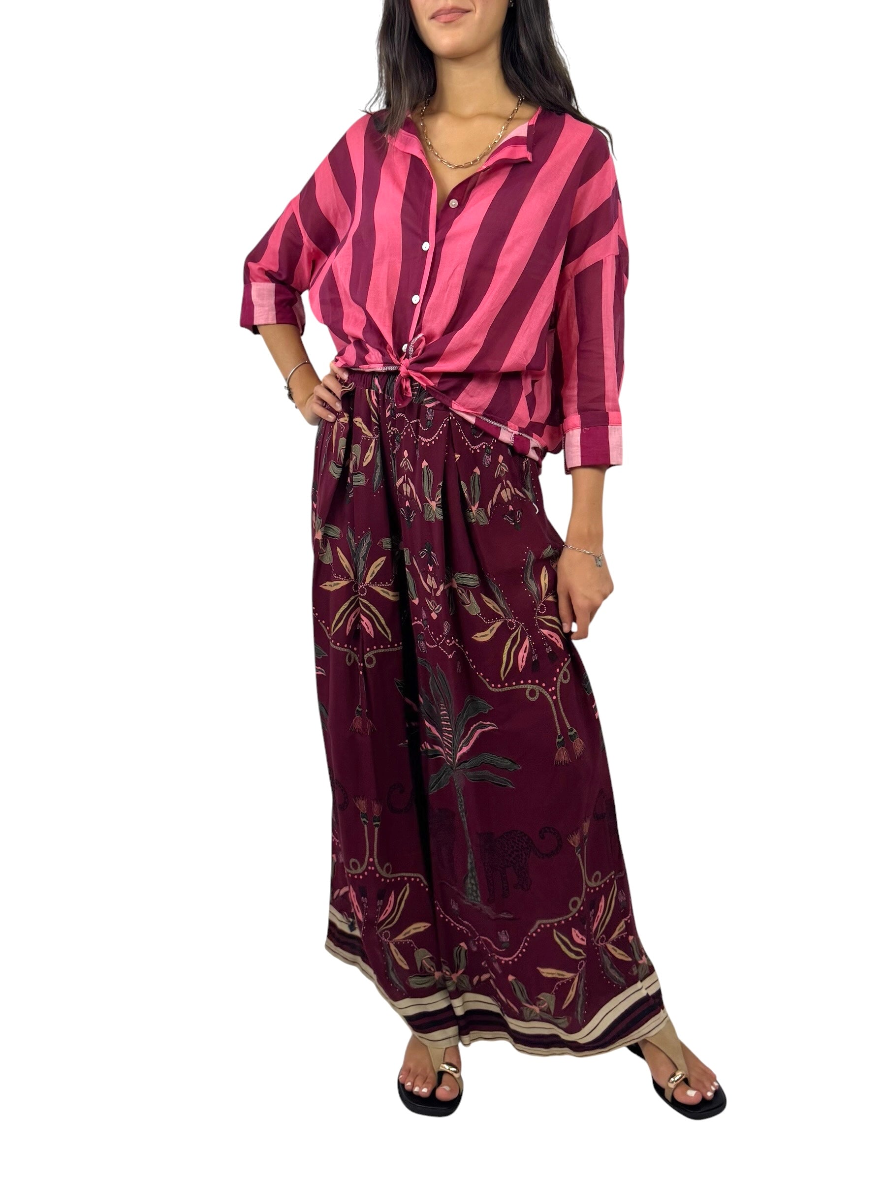 KIKISIX PANTALONE FANTASIA VINO