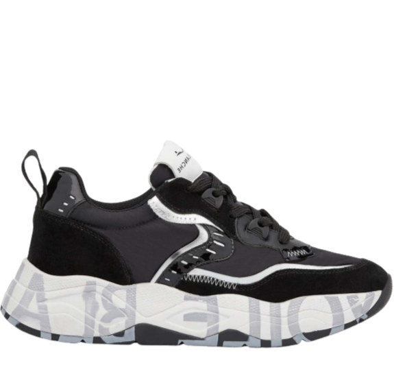 VOILE BLANCHE Sneaker donna dettagli laminati argento nero