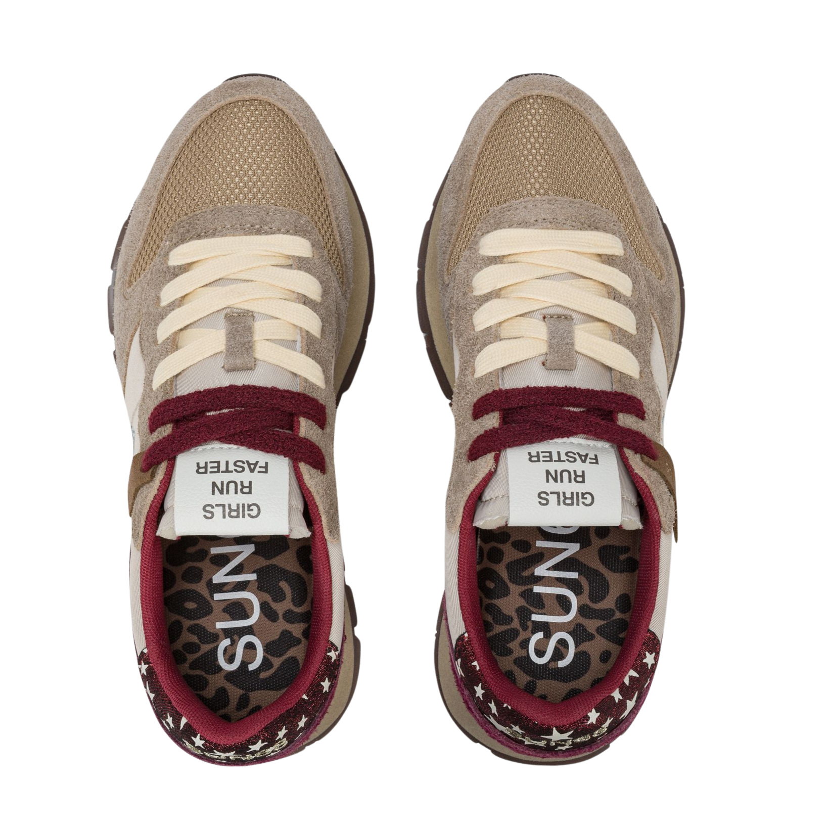 SUN68 Sneaker donna in tela e suede Gonfietto con stelle beige