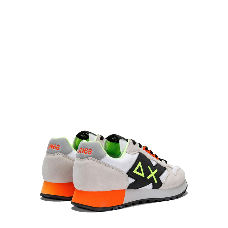 SUN68 Sneakers uomo bianca con big logo nero e dettagli fluo