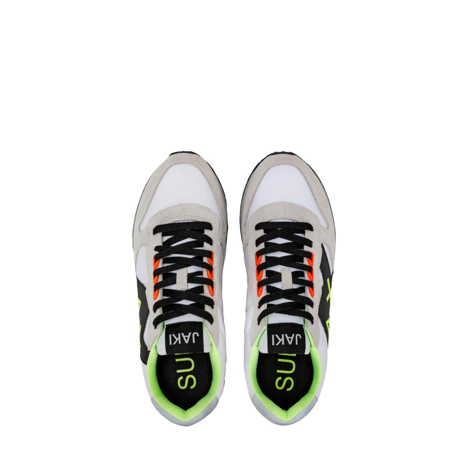 SUN68 Sneakers uomo bianca con big logo nero e dettagli fluo
