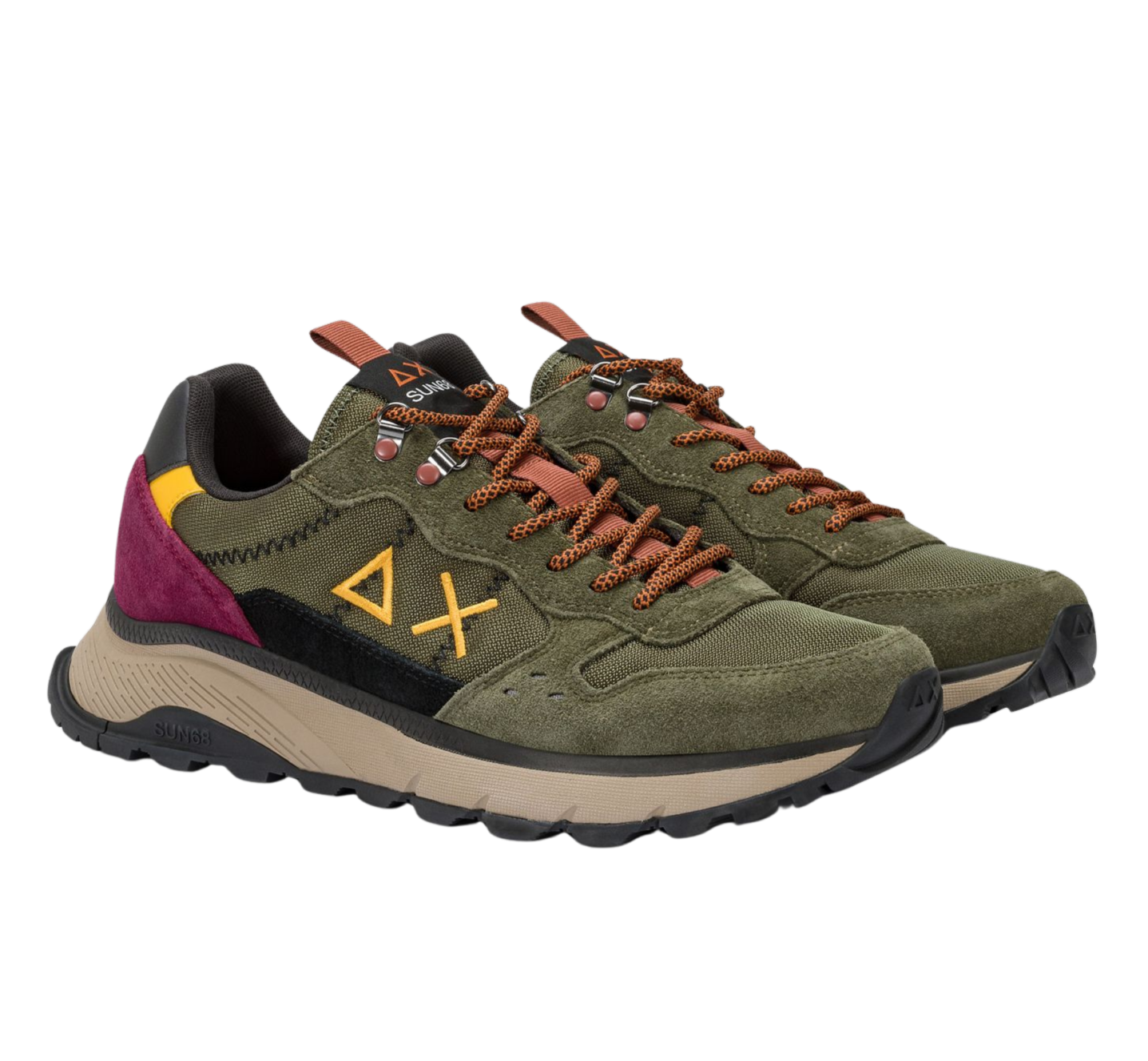 SUN68 Sneakers uomo in suede e tela militare