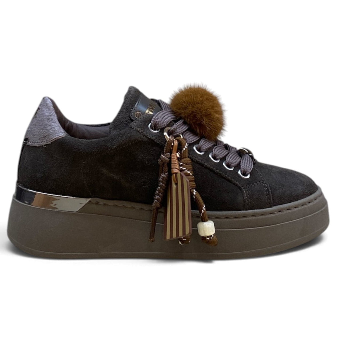 MÉLINÉ SNEAKERS SUEDE PONPOM CARBONE