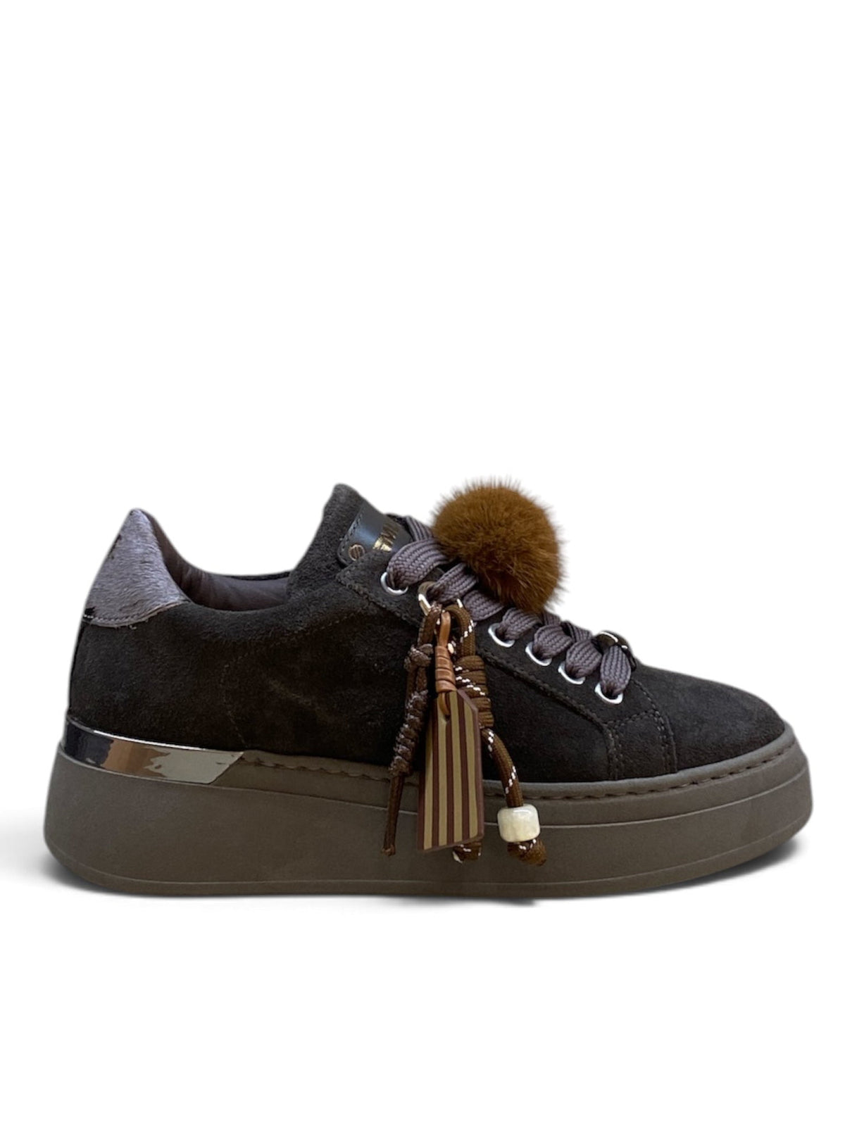 MÉLINÉ SNEAKERS SUEDE PONPOM CARBONE