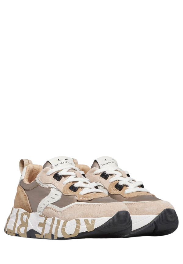 VOILE BLANCHE Sneaker donna nylon e dettagli pelle beige