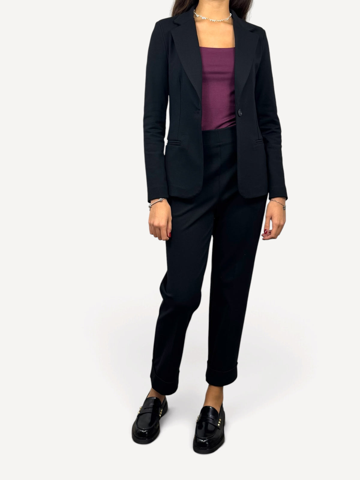 SUSY MIX PANTALONE TESSUTO PUNTO MILANO NERO