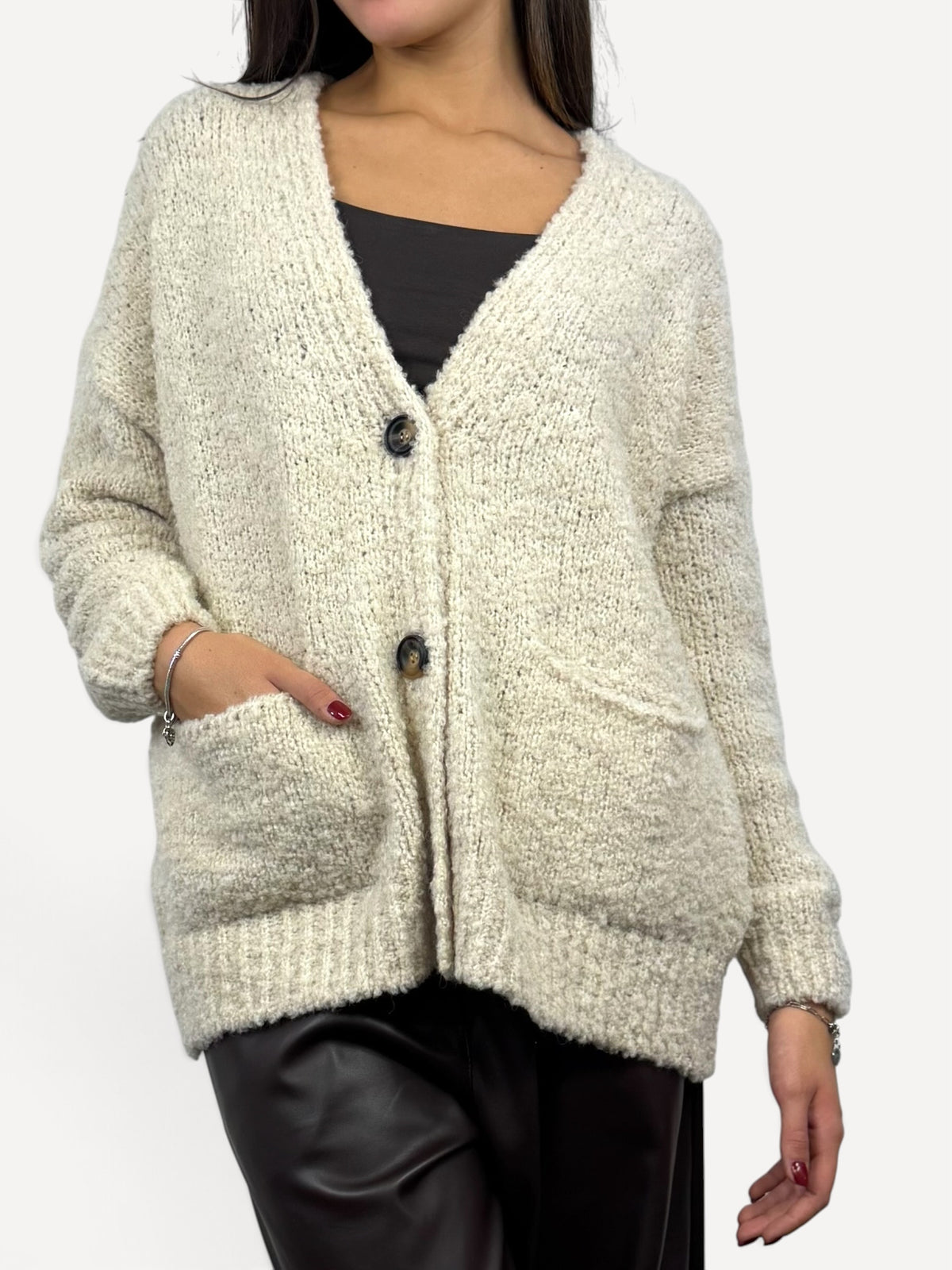 SUSY MIX CARDIGAN BOUCLÈ CREMA