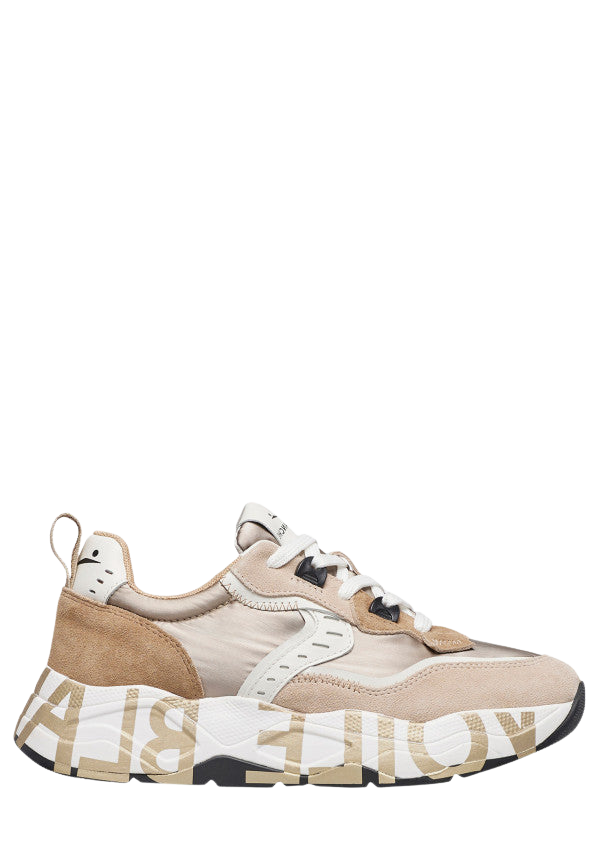 VOILE BLANCHE Sneaker donna nylon e dettagli pelle beige
