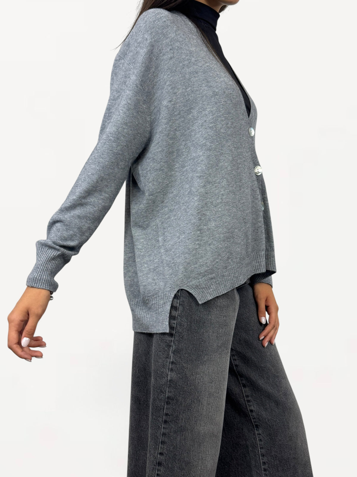SUSY MIX CARDIGAN BOTTONI GRIGIO