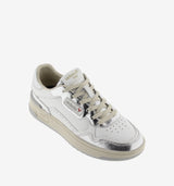 Victoria Sneaker donna in pelle bianco con dettagli in laminato argento