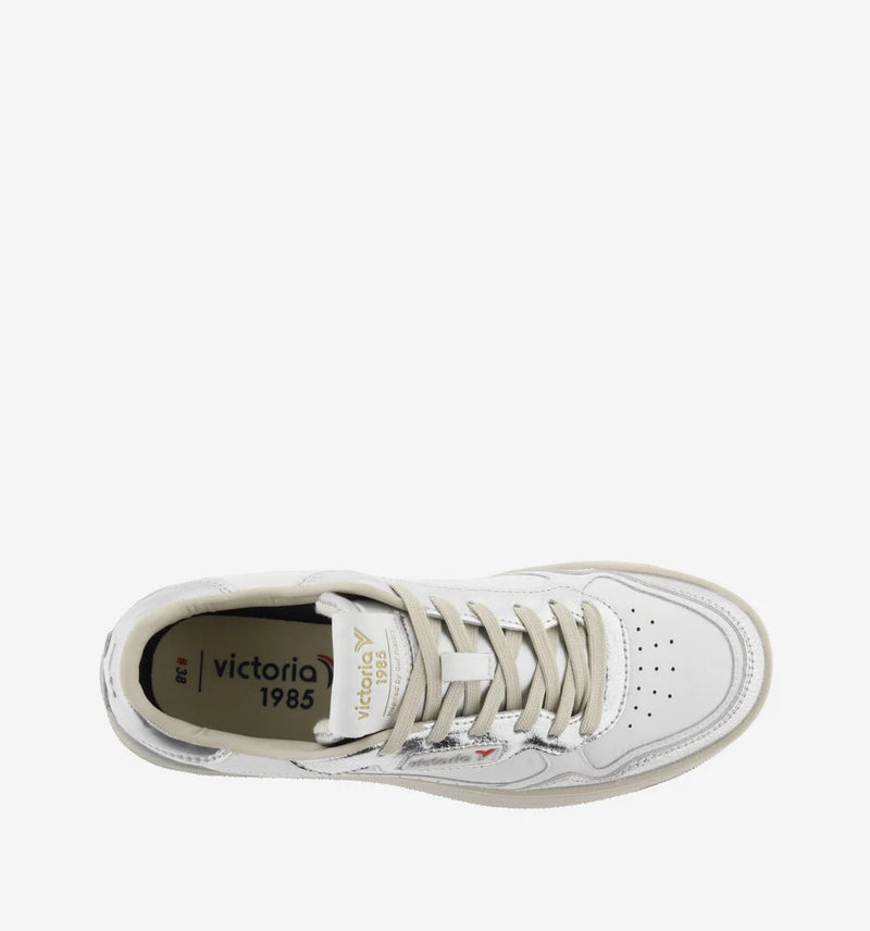 Victoria Sneaker donna in pelle bianco con dettagli in laminato argento