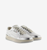 Victoria Sneaker donna in pelle bianco con dettagli in laminato argento