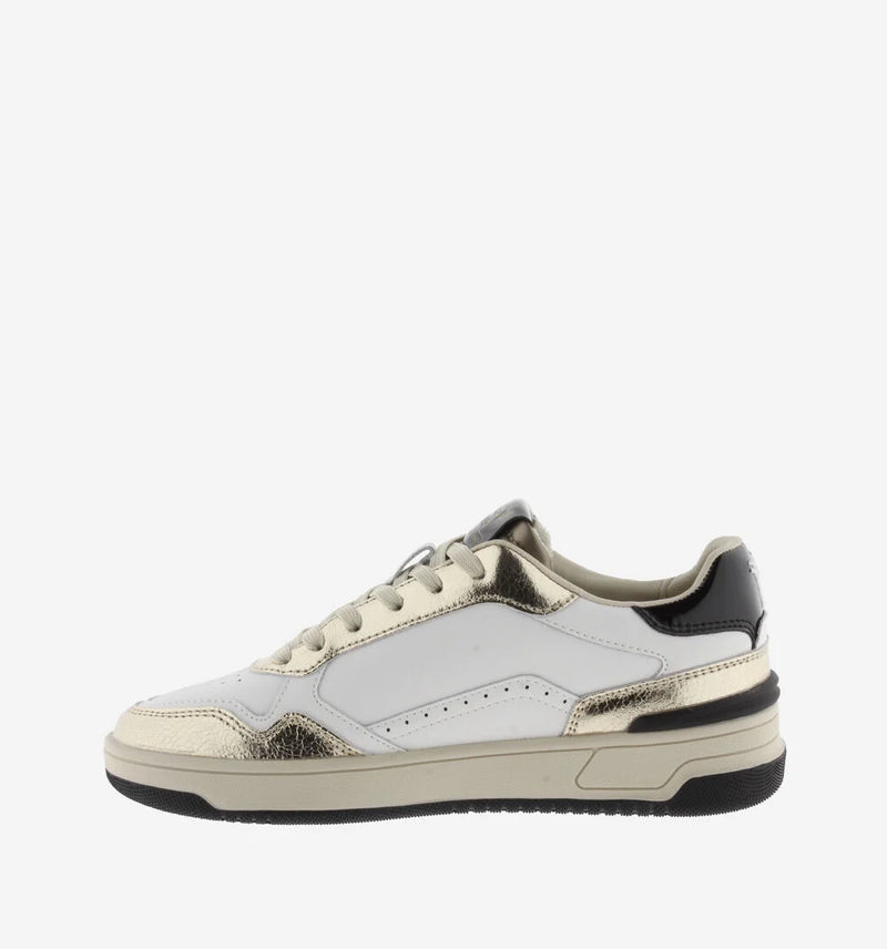 Victoria Sneaker donna in pelle bianco con dettagli in laminato oro