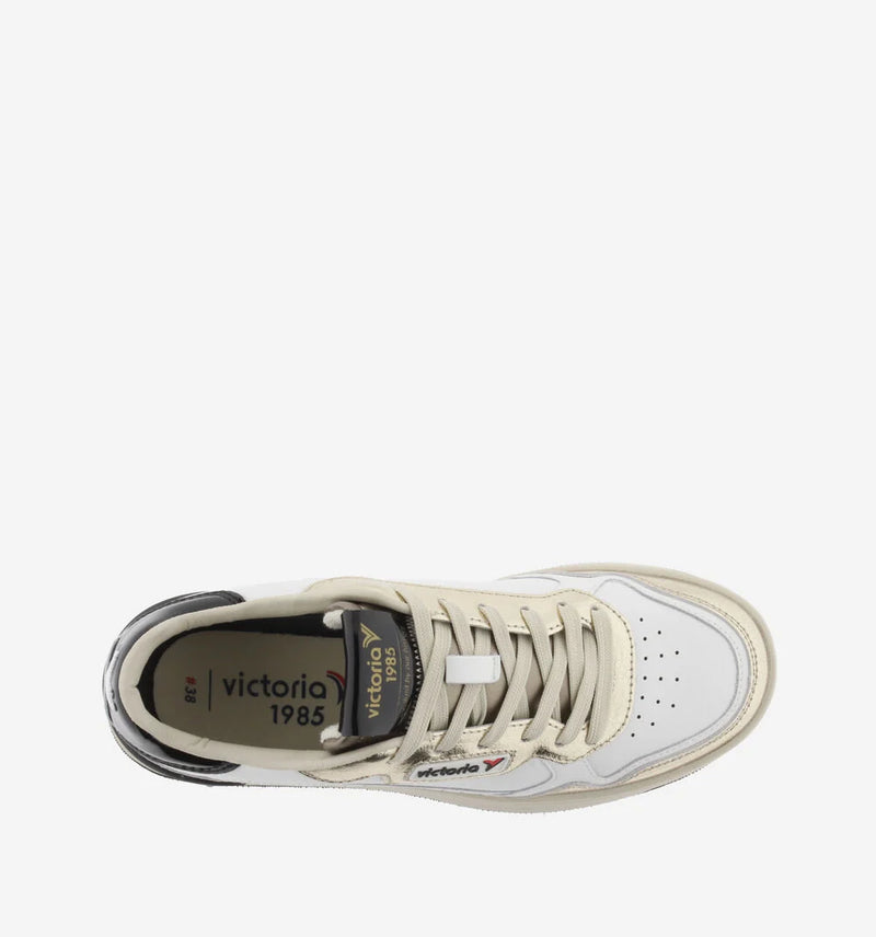 Victoria Sneaker donna in pelle bianco con dettagli in laminato oro