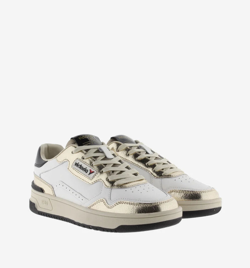 Victoria Sneaker donna in pelle bianco con dettagli in laminato oro